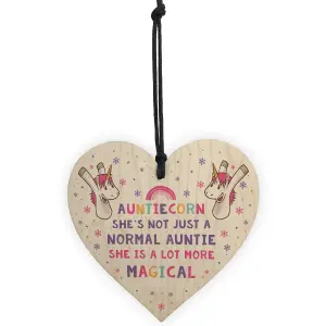 Red Ocean Novelty Unicorn Gifts For Auntie Funny Auntie Christmas Gifts From Niece Nephew Handmade Wooden Heart Plaque