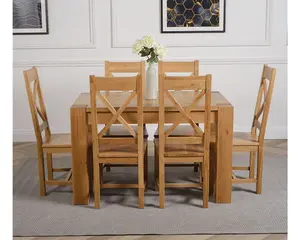 Kuba 125 x 80 cm Chunky Oak Small Dining Table and 6 Chairs Dining Set with Berkeley Chairs