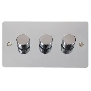 Flat Plate Polished Chrome 3 Gang 2 Way LED 100W Trailing Edge Dimmer Light Switch - SE Home