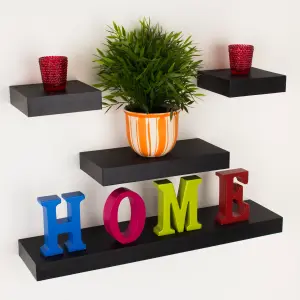 Hudson 4 piece narrow wall shelf set - matt Black