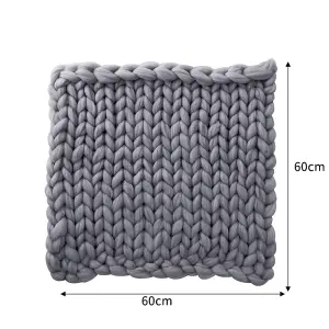 Grey Soft Chunky Knitted Throw Blanket Sofa Bed Blanket Handwoven Home Decor 60cm L x 60cm W