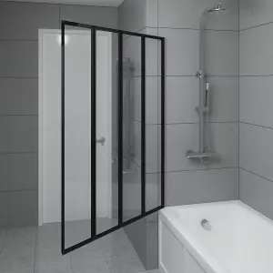 SunDaze 4mm Toughened Safety Glass 4 Folding Panel Shower Bath Screen Door Matt Black