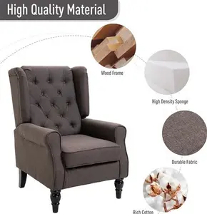 Retro Accent Chair, HOMCOM Wingback Armchair With Wood Frame Button Tufted Design For Living Room Bedroom, Brown | Aosom UK