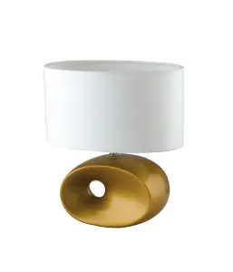 Luminosa EOLO Table Lamp with Oval Shade Gold, Ceramic With Fabric Lampshade 27.8x31.3cm