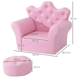 HOMCOM 2 PCS Kids Sofa and Ottoman Child Size Armchair for Girls Age 3-7 Pink