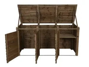 Wooden Wheelie Bin Store (Triple, Rustic Brown, With Recycling Shelf)