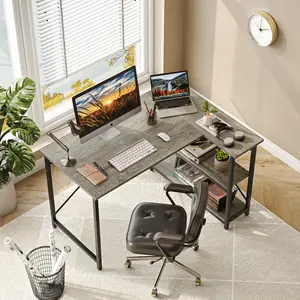 L-Shaped Desk (120 or 140cm x 90cm) Corner Desk with Adjustable Shelves by Aliff Grey / 74cm H x 120cm W x 90cm D