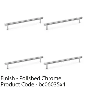 4 PACK - Knurled T Bar Pull Handle - Polished Chrome - 224mm Centres Premium Drawer Door