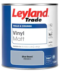 Leyland Trade Vinyl Matt Walls & Ceilings Emulsion Paint Blue Beard (PPG1042-4) 1L