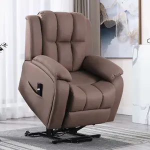 Rise Recliner Chair With Single Motor, Remote Control And Pocket Storage In Leather-Look Mocha Technology Fabric