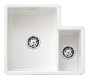 Clearwater Metro Ceramic White Kitchen Sink 1.5 Bowl Undermount/ Inset - MET1010 + Waste Kit