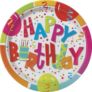 Unique Party Jamboree Happy Birthday Party Plates (Pack of 8) Multicoloured (One Size)