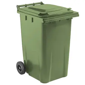 240L Green Large Outdoor Garden Waste Recycling Wheelie Bin With Rubber Wheels Handle & Lid