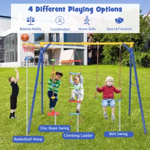 Costway 4-in-1 Kids Swing Set Outdoor Heavy-Duty Climbing Playset W/ Basketball Hoop