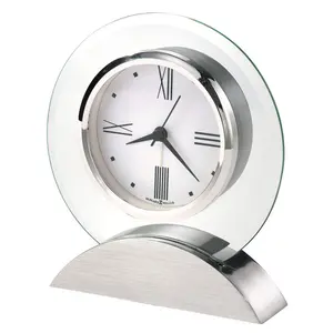 Modern & Contemporary Roman Numeral Metal Quartz Movement / Crystal Alarm Tabletop Clock in Silver