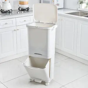 42 L White Home Kitchen Rubbish Dustbin Recycling Bin Double Layer Pedal Rubbish Trash