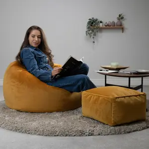 icon Aurora Classic Velvet Bean Bag Chair & Pouffe Ochre Yellow Bean Bag Chair