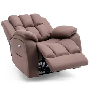 Electric Powered Recliner Chair With USB Charger And Pocket Storage In Leather-Look Mocha Technology Fabric