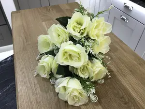 Best Artificial 12 Head White Rose Flower Spray bouquet