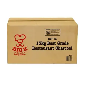 Big K Products Flama Restaurant Grade Charcoal, 2 Hours Cooking Time, BCH15-BQ-QTRPLT, 14 x 15kg Boxes on a Quarter Pallet