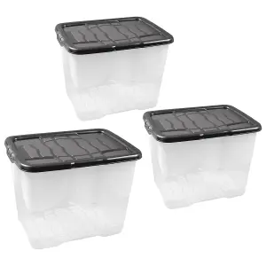 1 x 10 Litre Clear Transparent Base Stackable Curve Plastic Storage Box With Black Lid