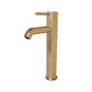 Nes Home Countertop Brushed Brass Tall Round Single Lever Basin Mono Mixer Tap