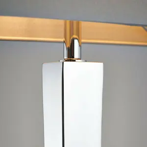 Rectangular Table Lamp Light Modern Chrome & Grey Shade Sleek Metal Sideboard