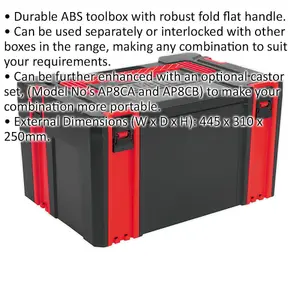 Stackable Tool Box - Portable Red ABS Storage Case with Handle