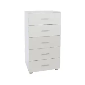 Lido 5 narrow tall chest of drawers, White