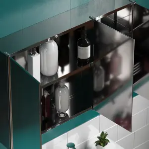 Bath Vida Tiano Stainless Steel Mirrored Triple Bathroom Cabinet