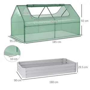 Outsunny Raised Garden Bed Planter Box with Greenhouse, Large Window, Green