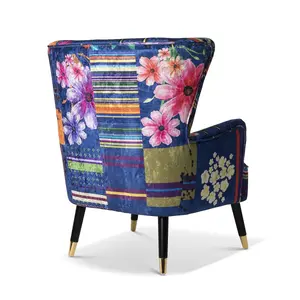 Fabric Purple Patchwork Victoria Accent Wingback Chair