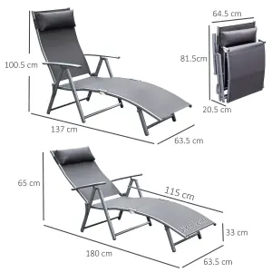 Outsunny Sun Lounger Recliner Foldable 7 Levels Textilene Grey Patio