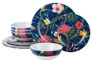 12pc Tropical Melamine (Strong Plastic) Dinner Set