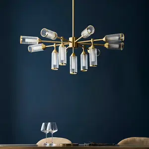 Luminosa Trieste Multi Arm Pendant Ceiling Light Satin Brass Plate, Clear, Frosted Glass