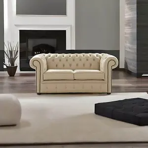 Chesterfield 2 Seater Shelly Ivory Leather Sofa Settee Bespoke In Classic Style