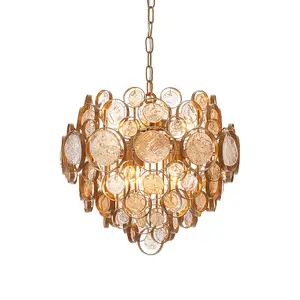 Antique Gold Ornate Chandelier - Clear & Amber Glass Detailling - Dimmable