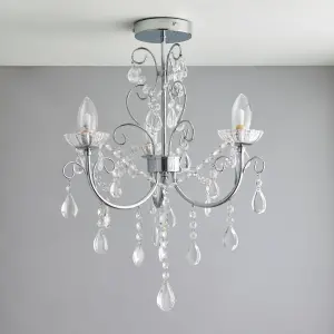 Anson Lighting Antiona Chrome and Crystal 3 Light Semi Flush Bathroom Fitting