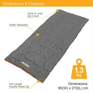 Milestone Camping Envelope Single Sleeping Bag - Grey