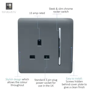 Trendiswitch Warm Grey 1 Gang 13 Amp Switched Socket