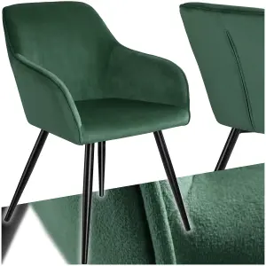 Chair Marilyn - with armrests, padded, velvet look, black steel legs - dark green / black