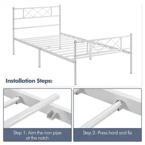 Yaheetech White 3ft Single Simple Metal Bed Frame with Cross-design Headboard & Footboard