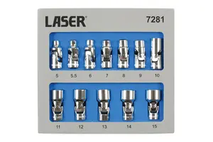 Laser Tools 7281 12pc Universal Joint Socket Set 1/4"D 6pt 5-14mm