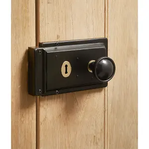 EAI Rim Sashlock Surface Mounted Lock 156 x 106mm Fluted Pattern Black