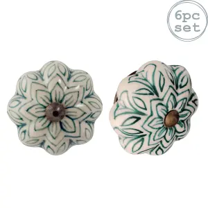 Nicola Spring - Floral Ceramic Cabinet Knobs - Pack of 6