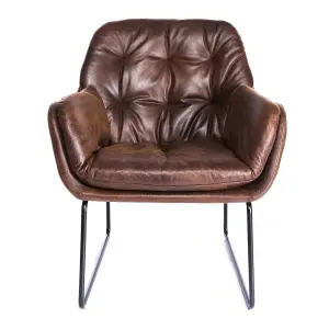 Brown PU Leather Occasional Armchair Relaxing Chair with Metallic Legs