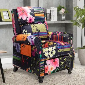 Fabric Black Patchwork Mary Manual Recliner Chair