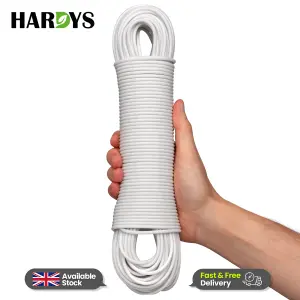 Hardys Clothes Washing Line - PVC Coated with Steel Core, Outdoor & Indoor Suitable Clothes Line, 80kg Capacity - 50m, White