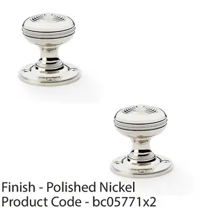 2 PACK - SOLID BRASS Classic Ringed Mortice Door Knob - Polished Nickel 50mm Diameter