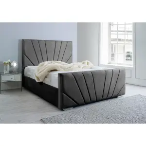 Marco Plush Bed Frame With Lined Headboard - Black